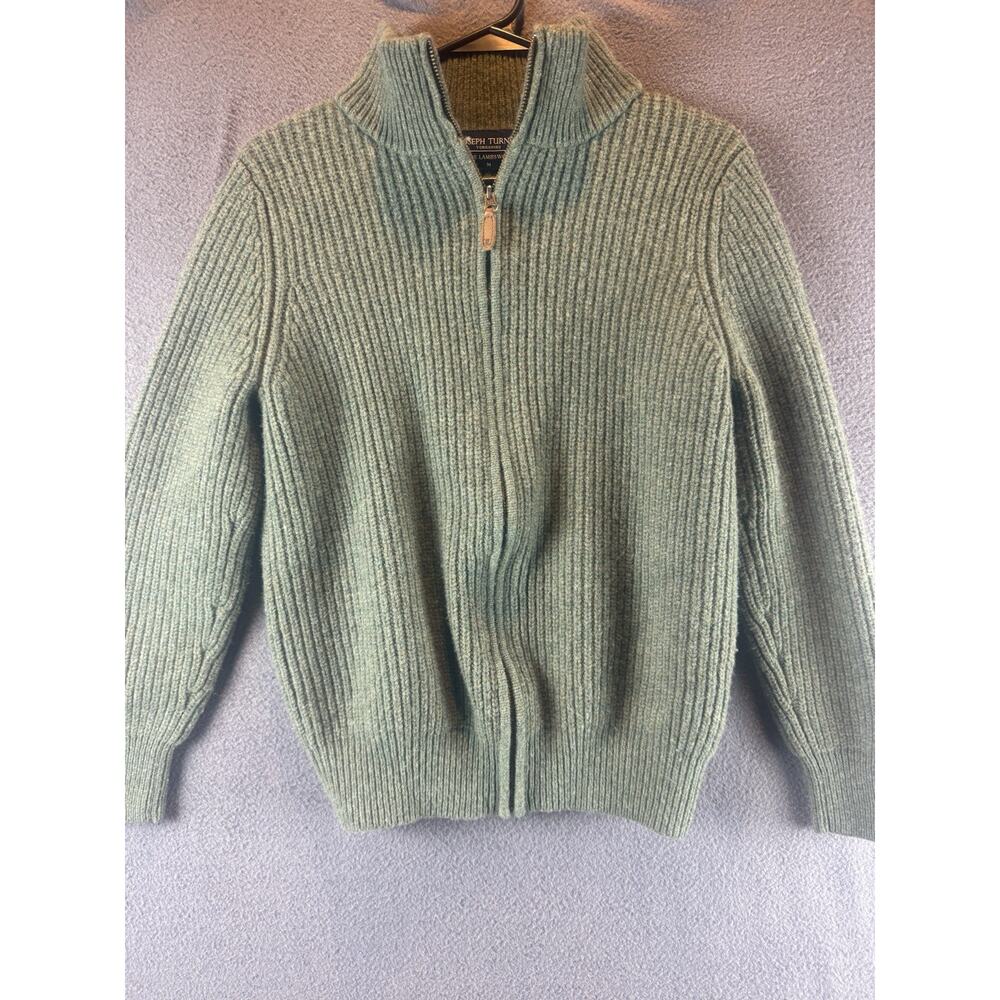 Joseph Turner Yorkshire Men's 100% Pure Lambswool Green cardigan with zipper M